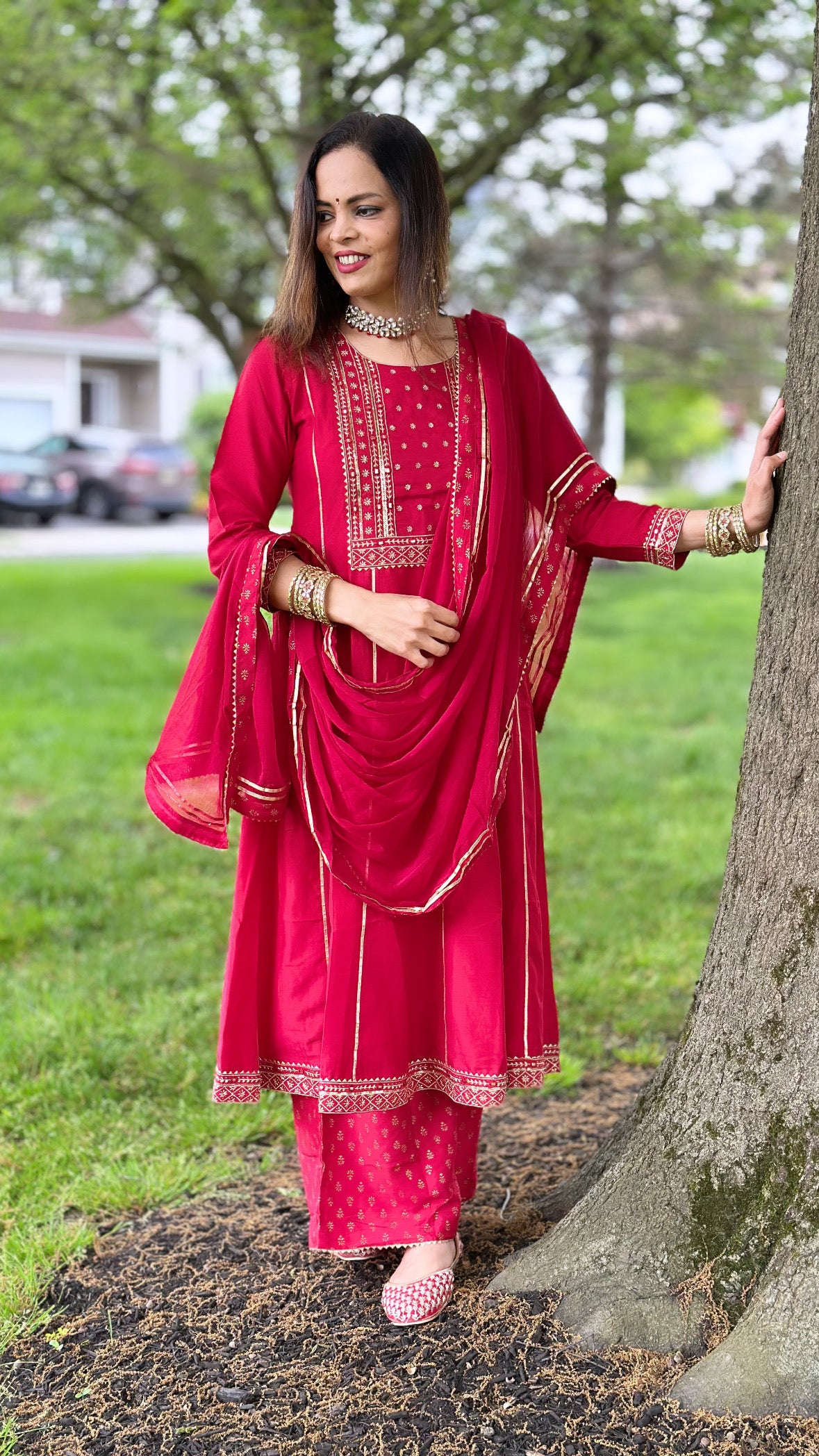Red Silk Blend Anarkali Set/Festive Wear/Party Wear
