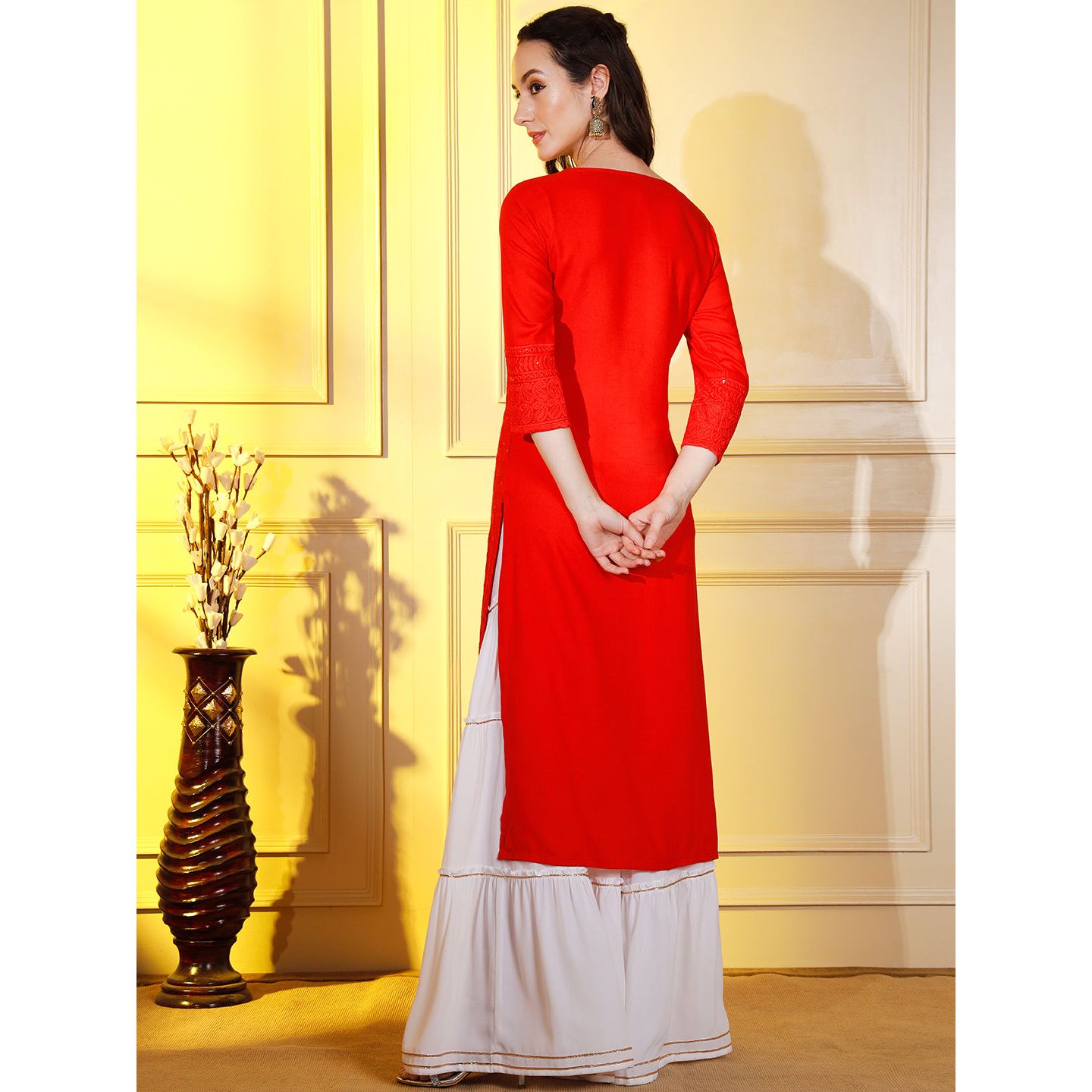 Buy Red Solid Straight Kurta Online - W for Woman