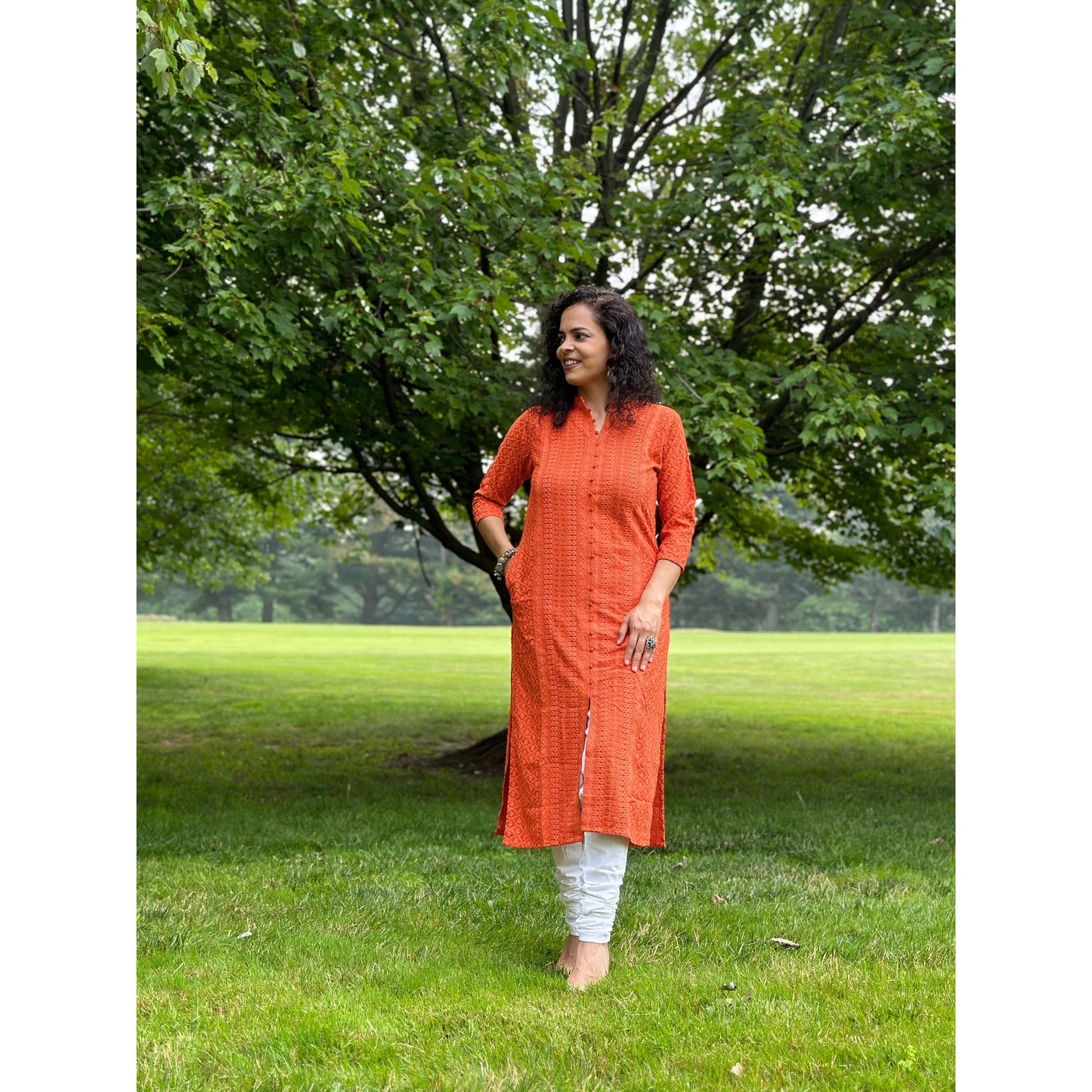 Bright Orange Lakhnavi Kurta/Kurti for Women