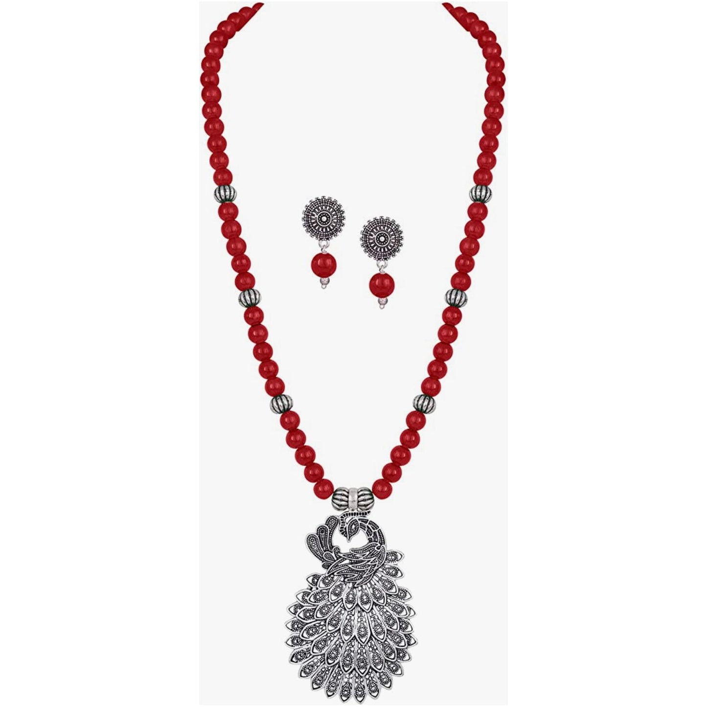 Peacock Pendant Onyx Stone Necklace Set and Earrings for Women