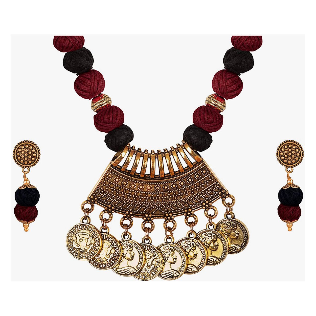 Tribal Pendant with Oxidized Beads Choker Necklace Set