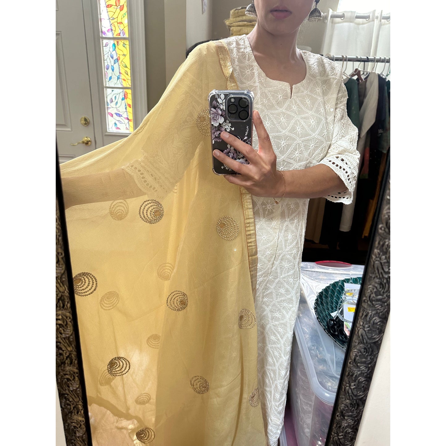Dusty Gold Dupatta with Gold Details