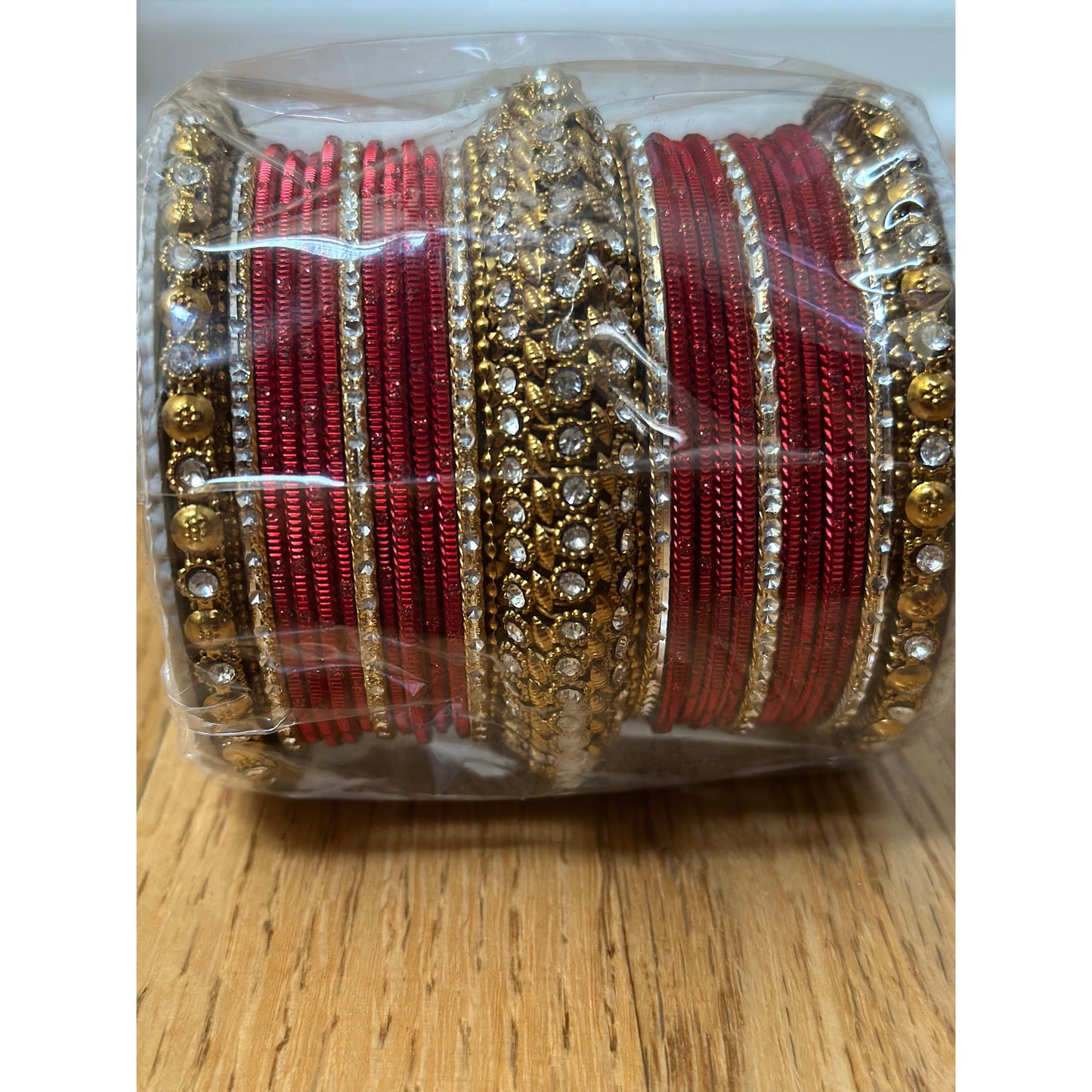 Red and Gold Bangles with White Stones