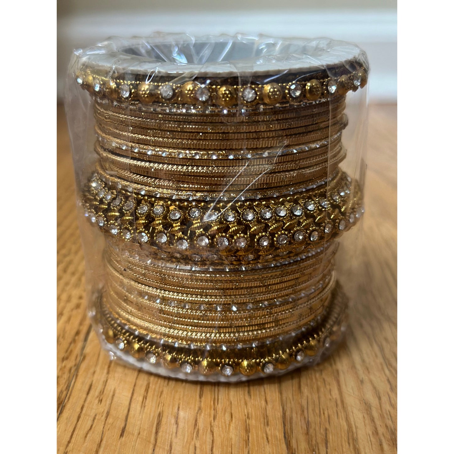 Gold Bangles Set with White Stones