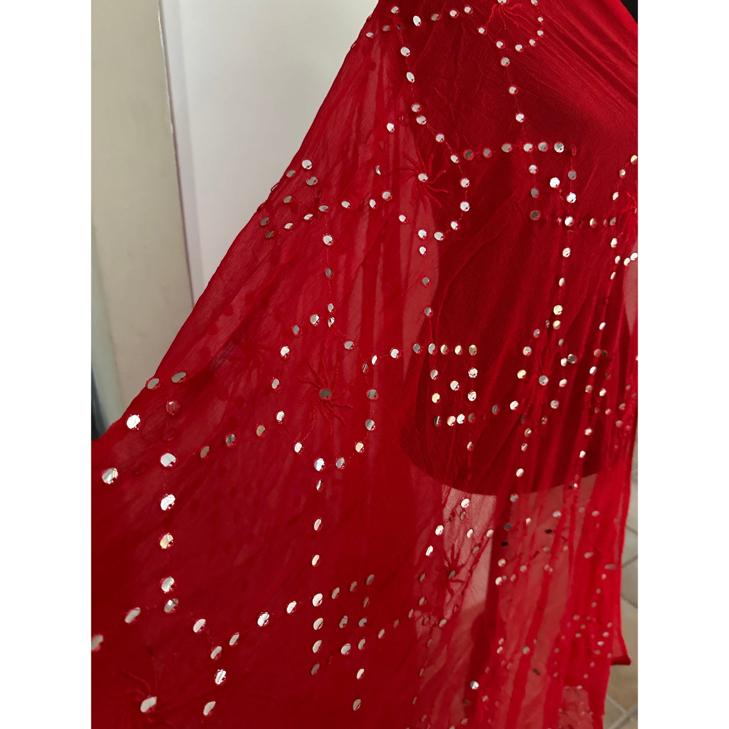 Red Dupatta with Mirror Details