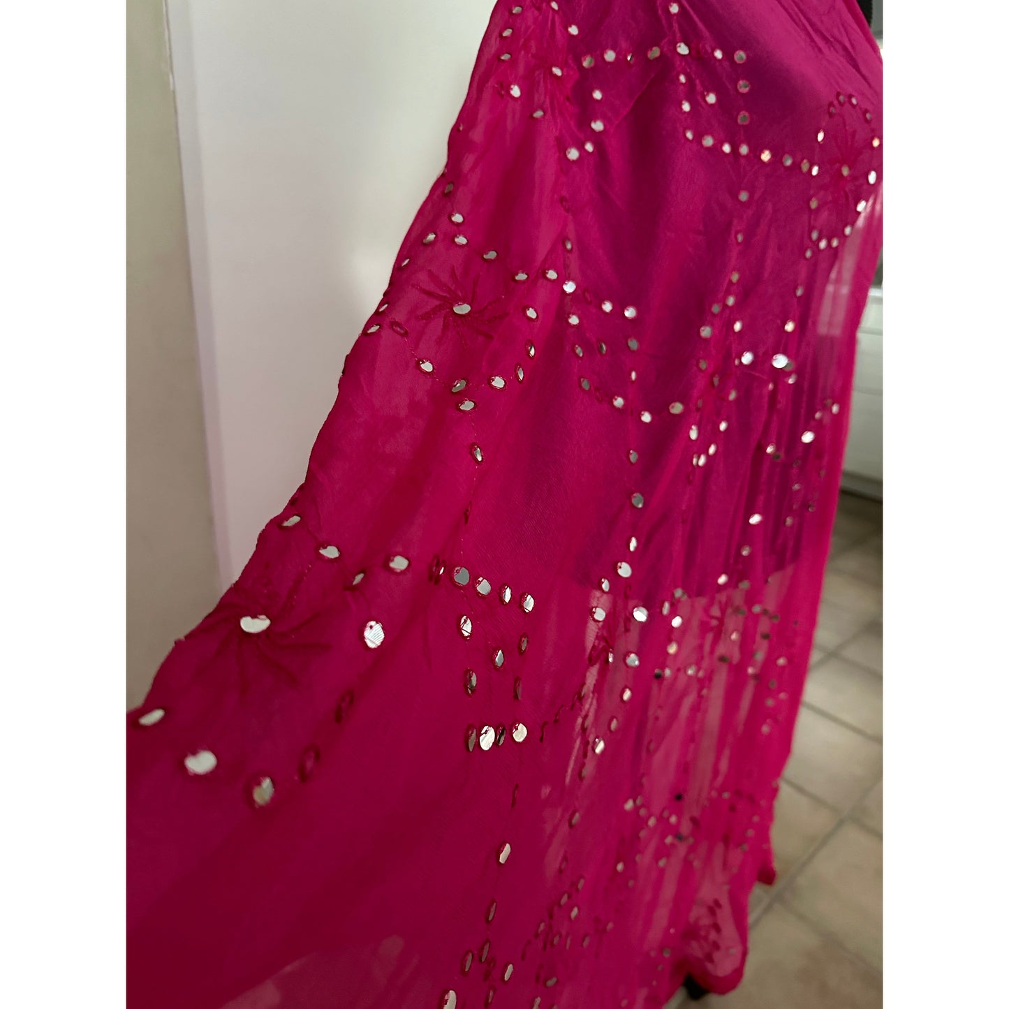 Pink Dupatta with Mirror Details