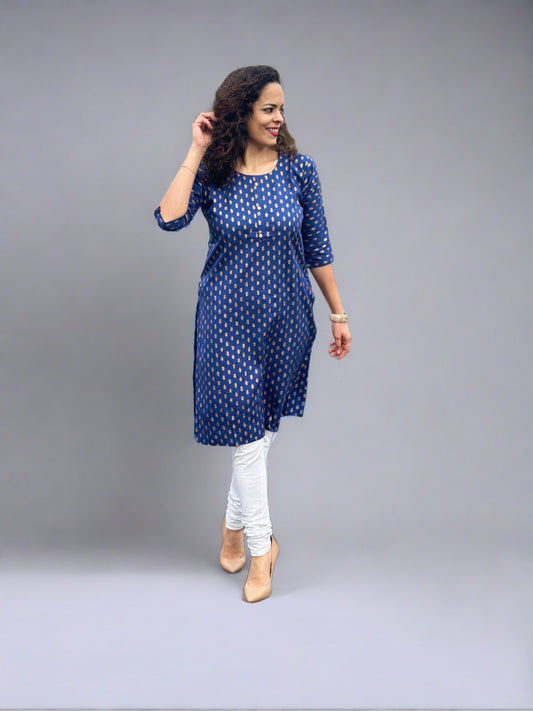 Blue and Gold Kurti for Women : Khushboo Collection