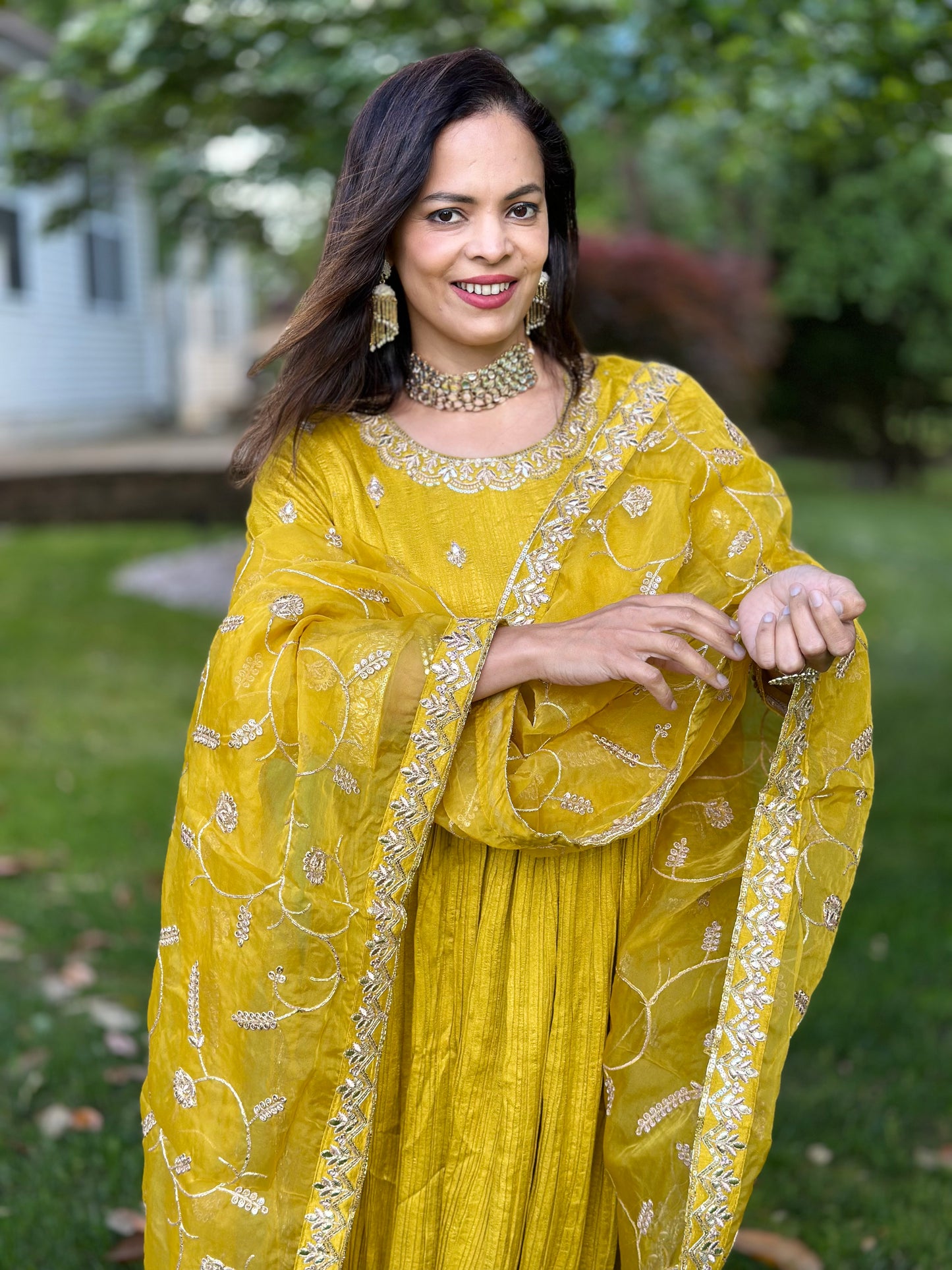 Yellow Silk Blend Festive Wear Anarkali Set