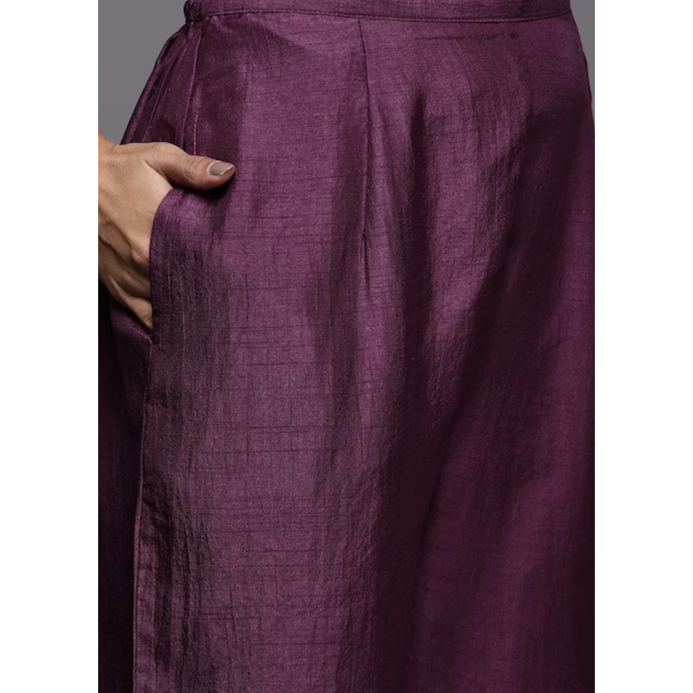 Festive Wear / Party Wear for Women : Purple Floral Embroidered Kurta with Trousers & Dupatta