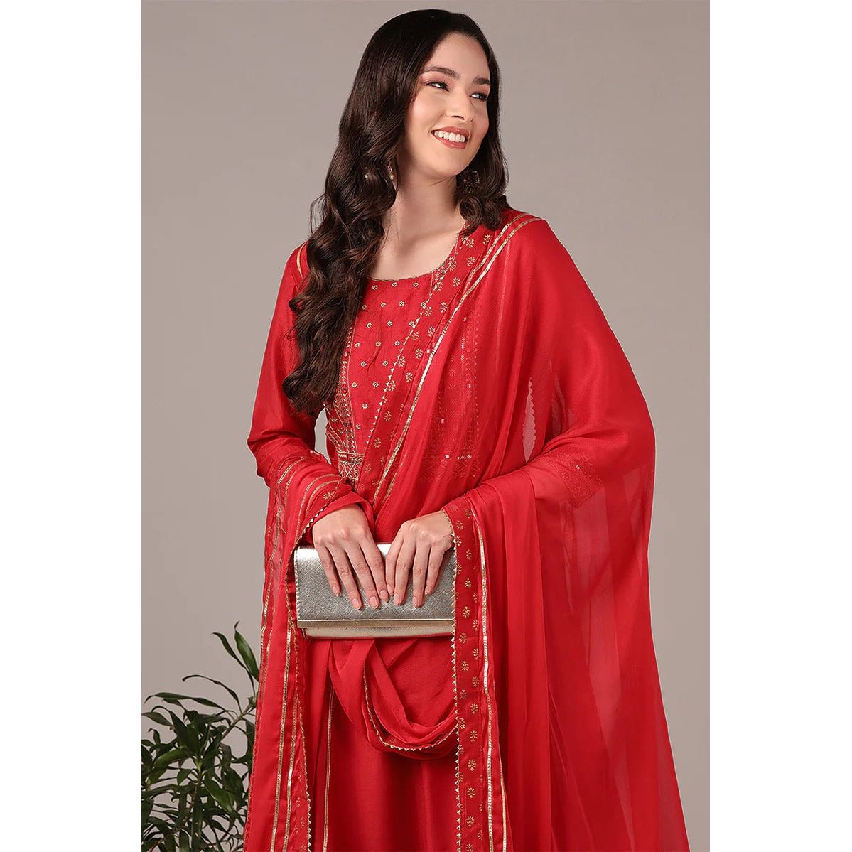 Red Silk Blend Anarkali Set/Festive Wear/Party Wear