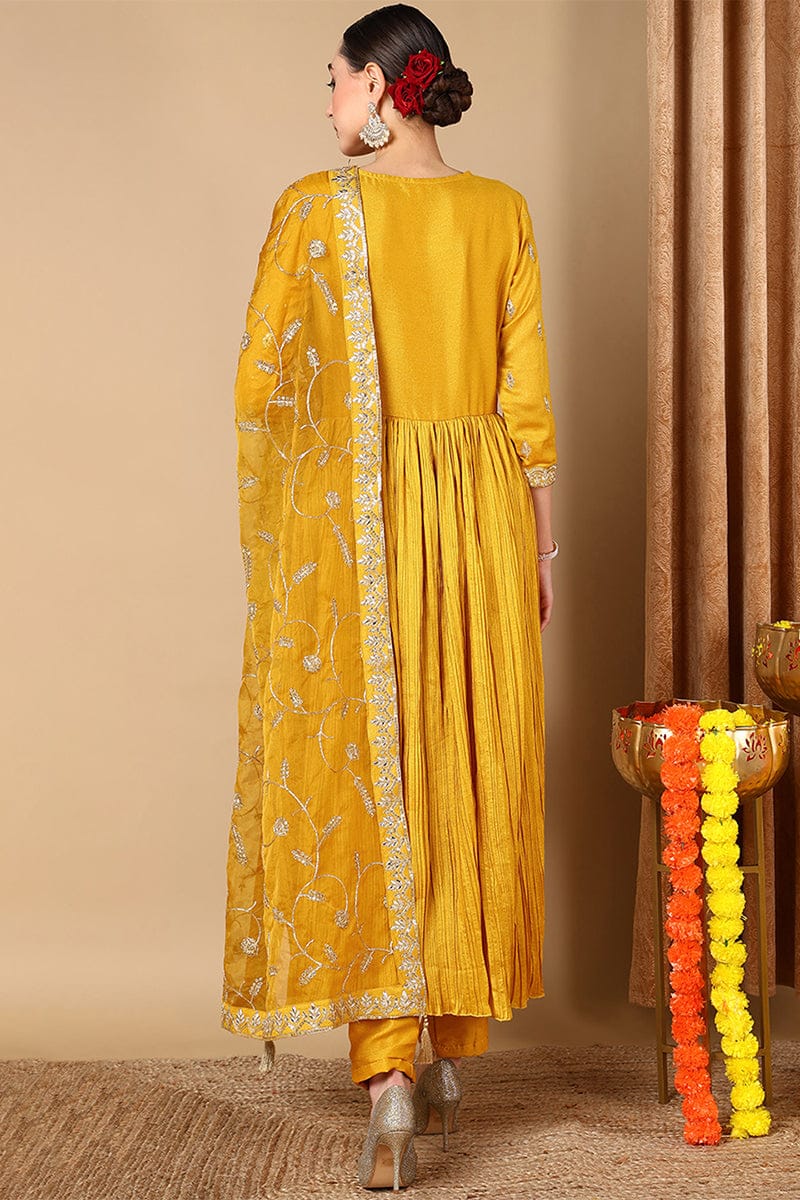 Yellow Silk Blend Festive Wear Anarkali Set