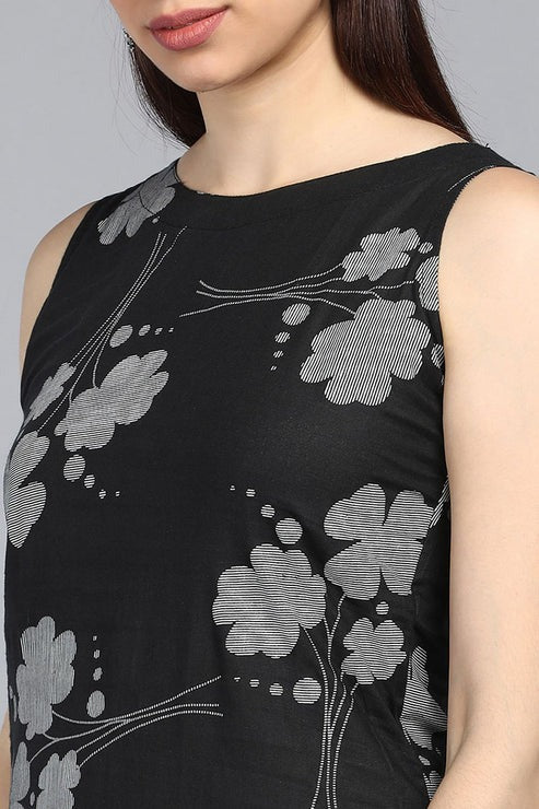 Black Floral Printed Kurta