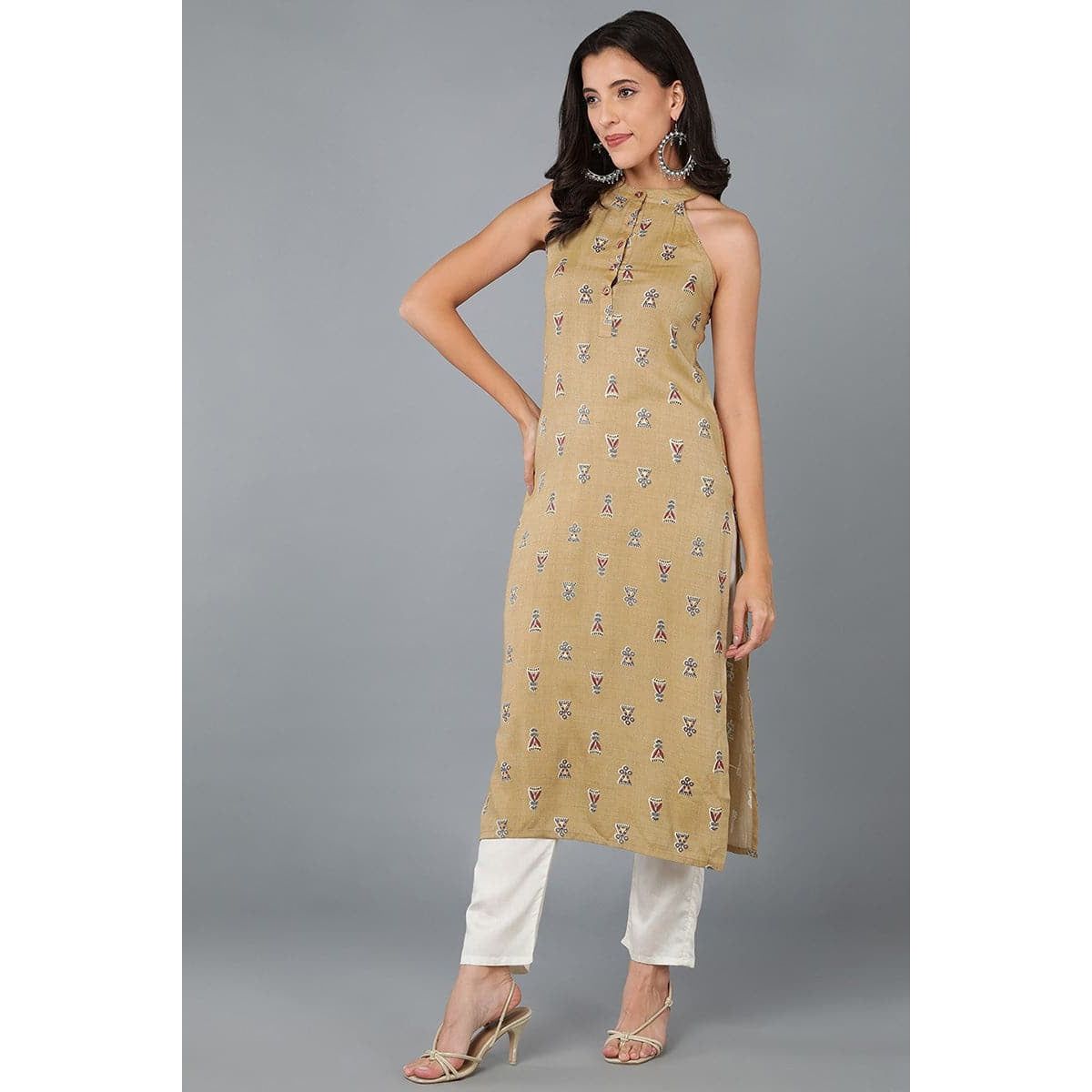 Stylish Mustard Cotton Ethnic Motifs Kurta