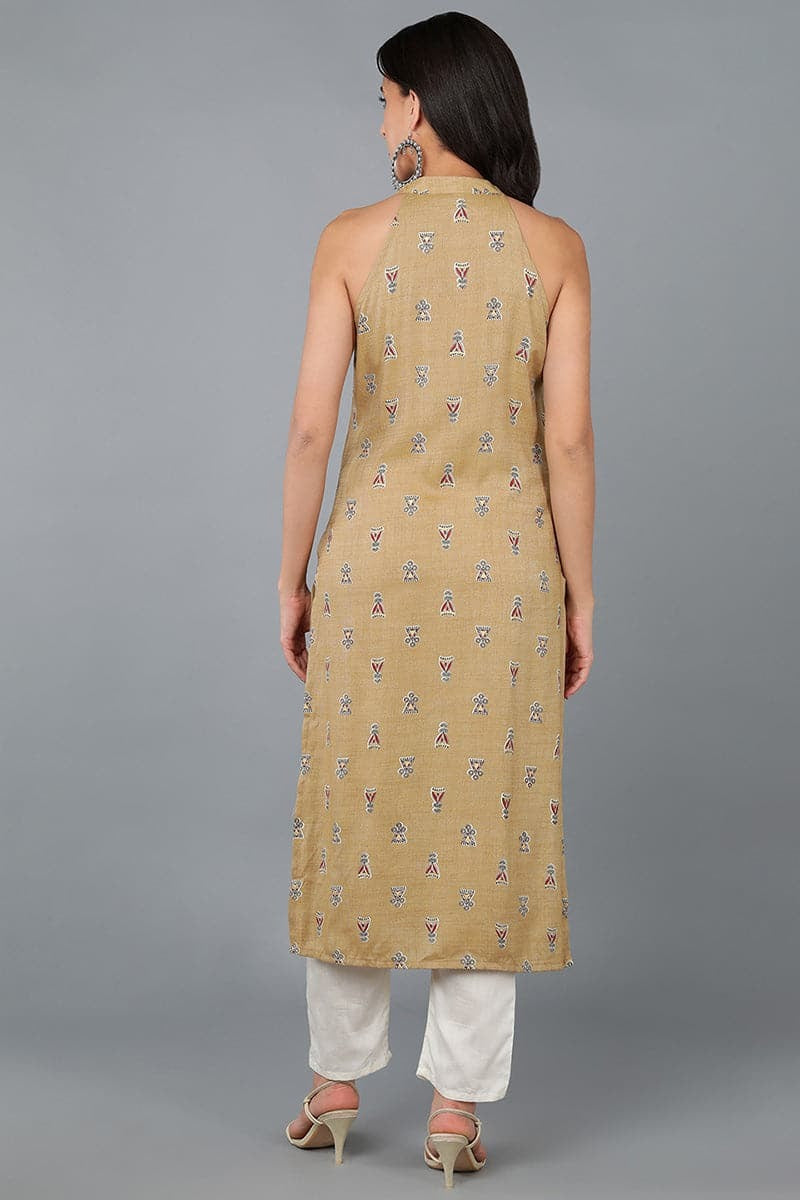 Stylish Mustard Cotton Ethnic Motifs Kurta