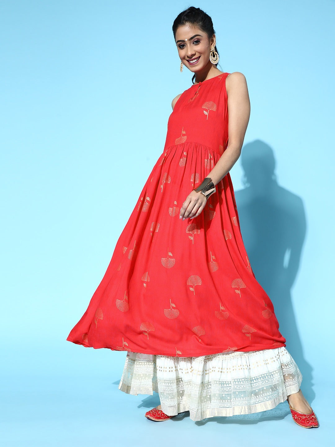 Red Cotton Ethnic Motifs Kurta