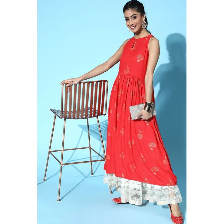 Red Cotton Ethnic Motifs Kurta