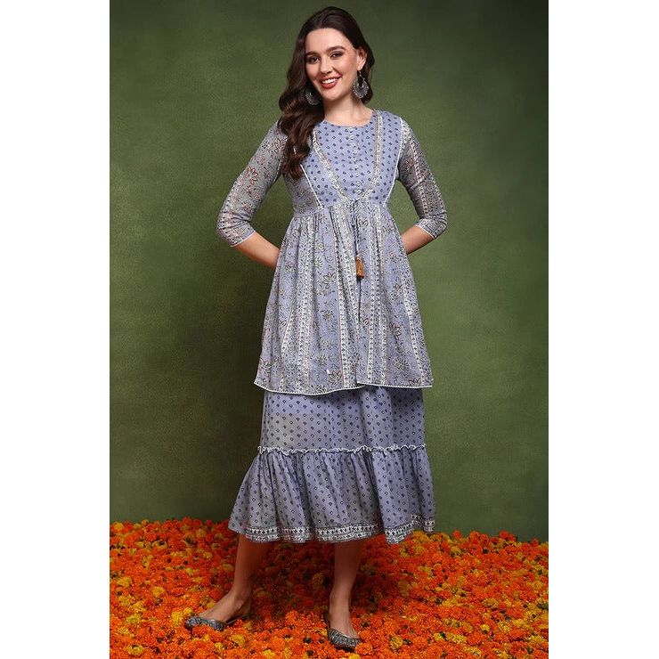 Blue Cotton Ethnic Dress