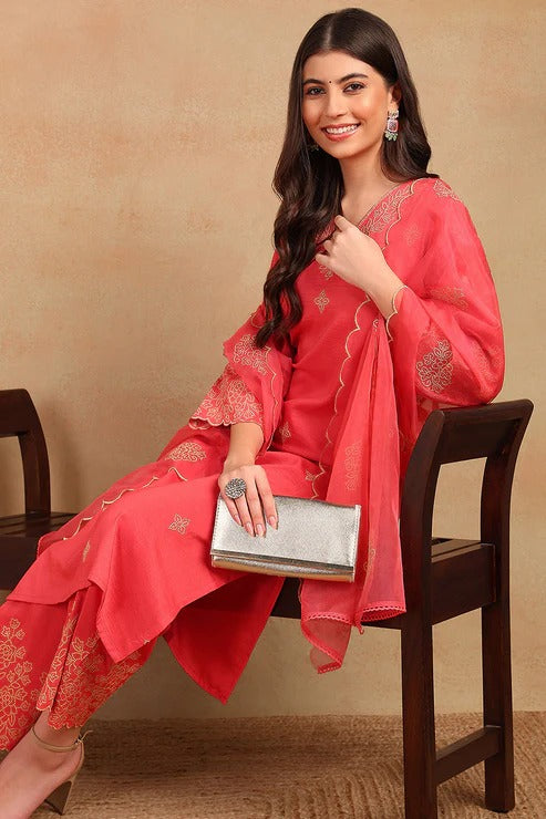 Pink Silk Blend Kurta Set for Diwali/Festive Wear