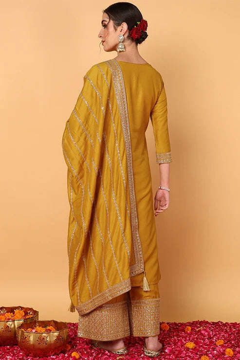 Mustard Silk Blend Suit Set for Diwali/Festive Wear