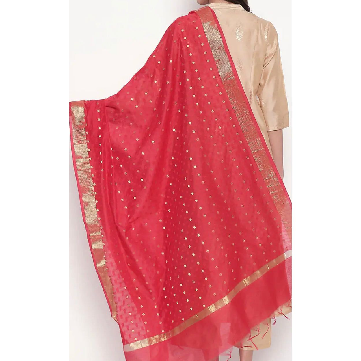 Red and gold Cotton Silk Dupatta