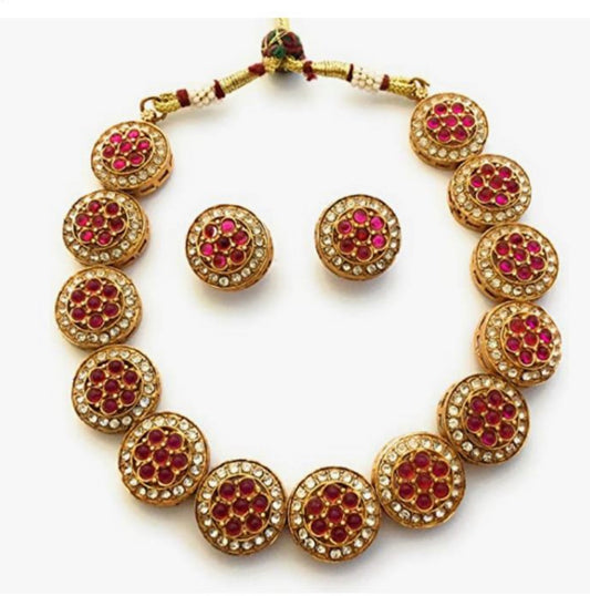 Gold Plated Red and White stone Jewelry Set for Women