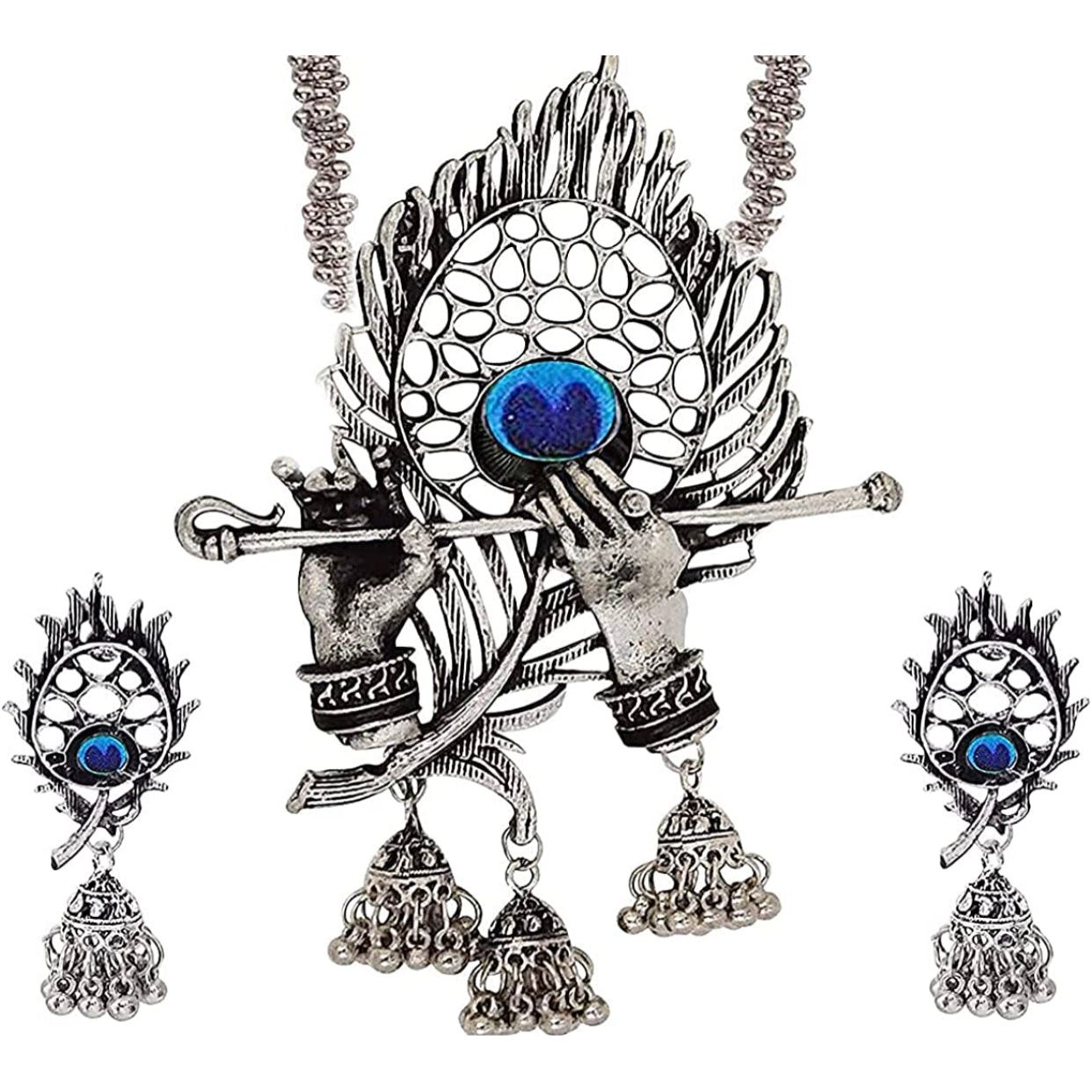Oxidized Jewelry Krishna Flute Necklace Set for Women
