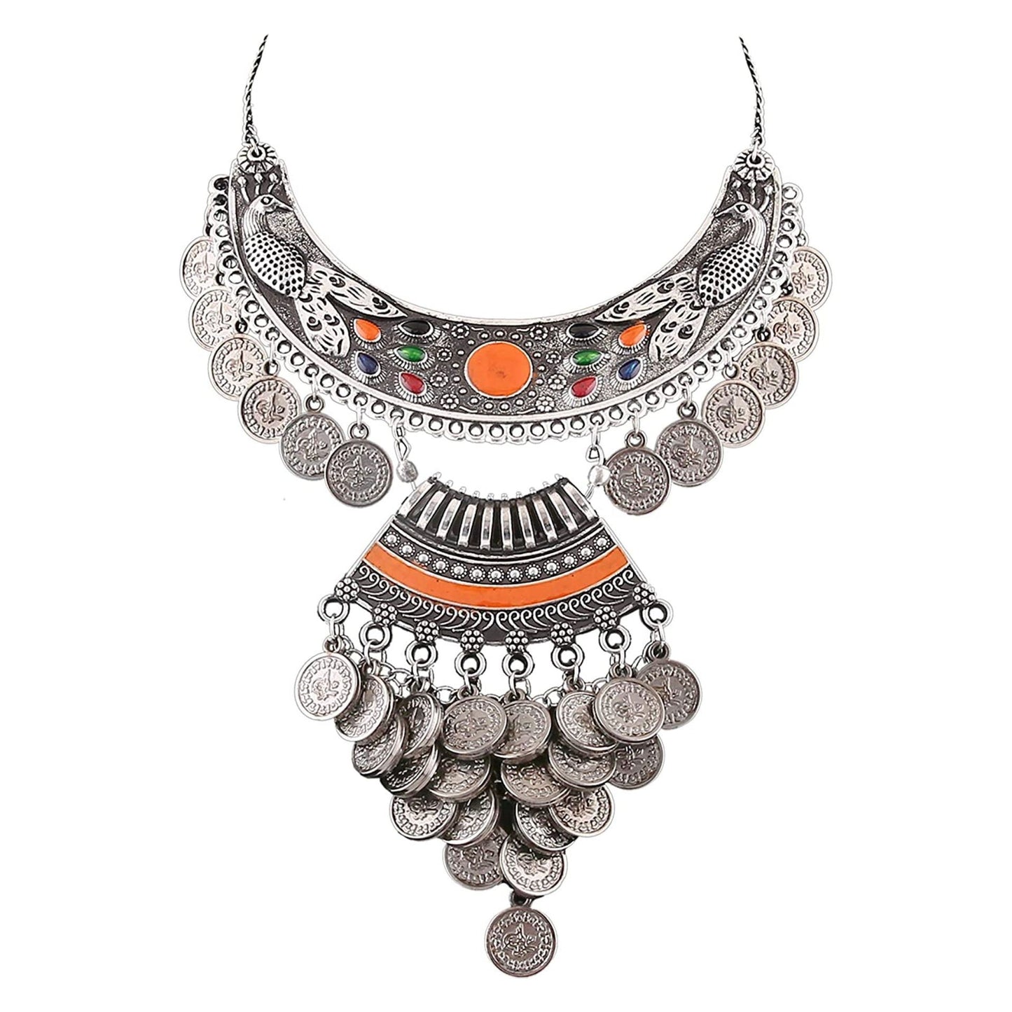 Boho Style Oxidized Silver Plated Antique Necklace for Women