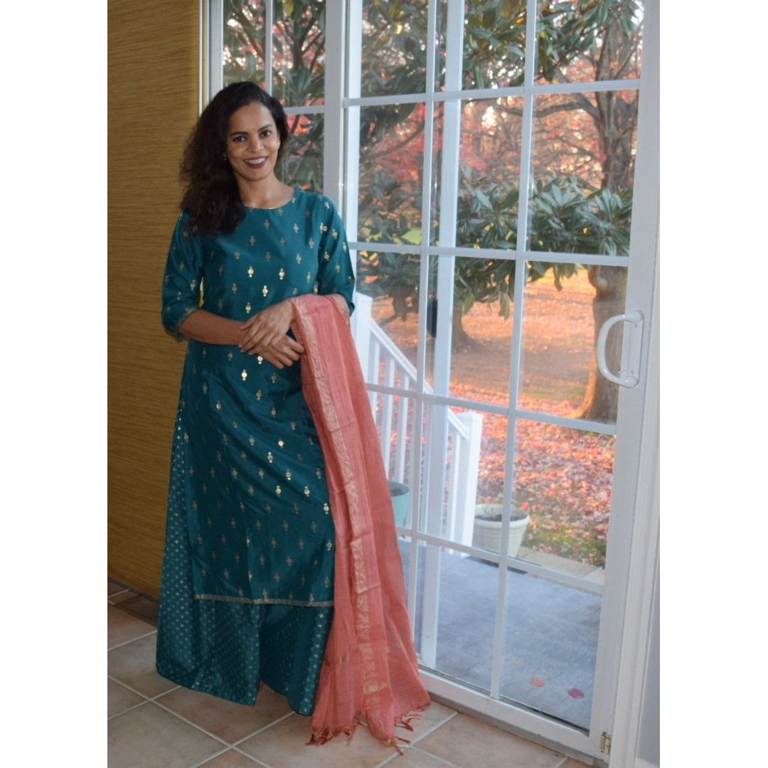 Green and Gold Silk Kurta Set for Women/ Wedding Wear / Party Wear