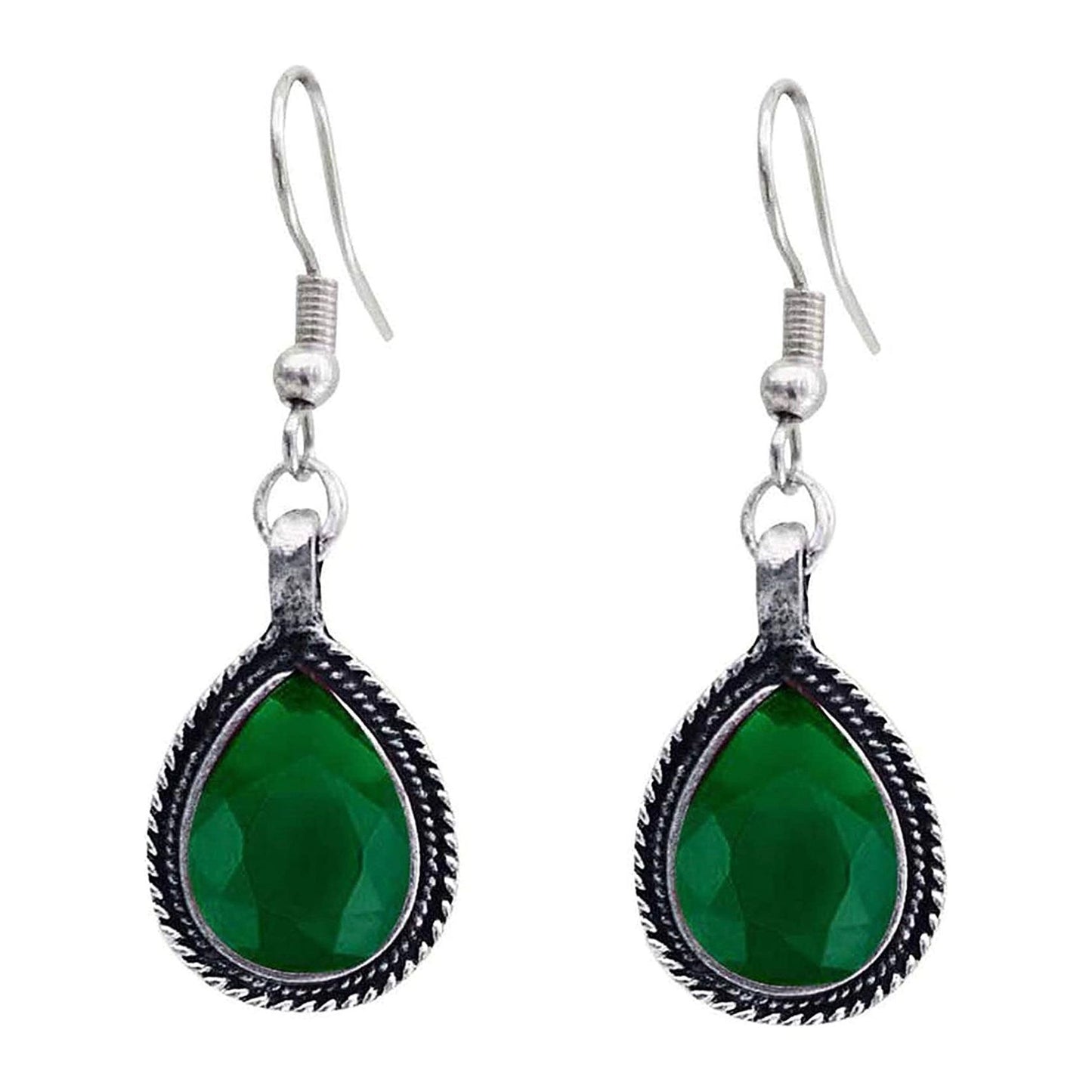 Green and Red Stones Silver Plated Set