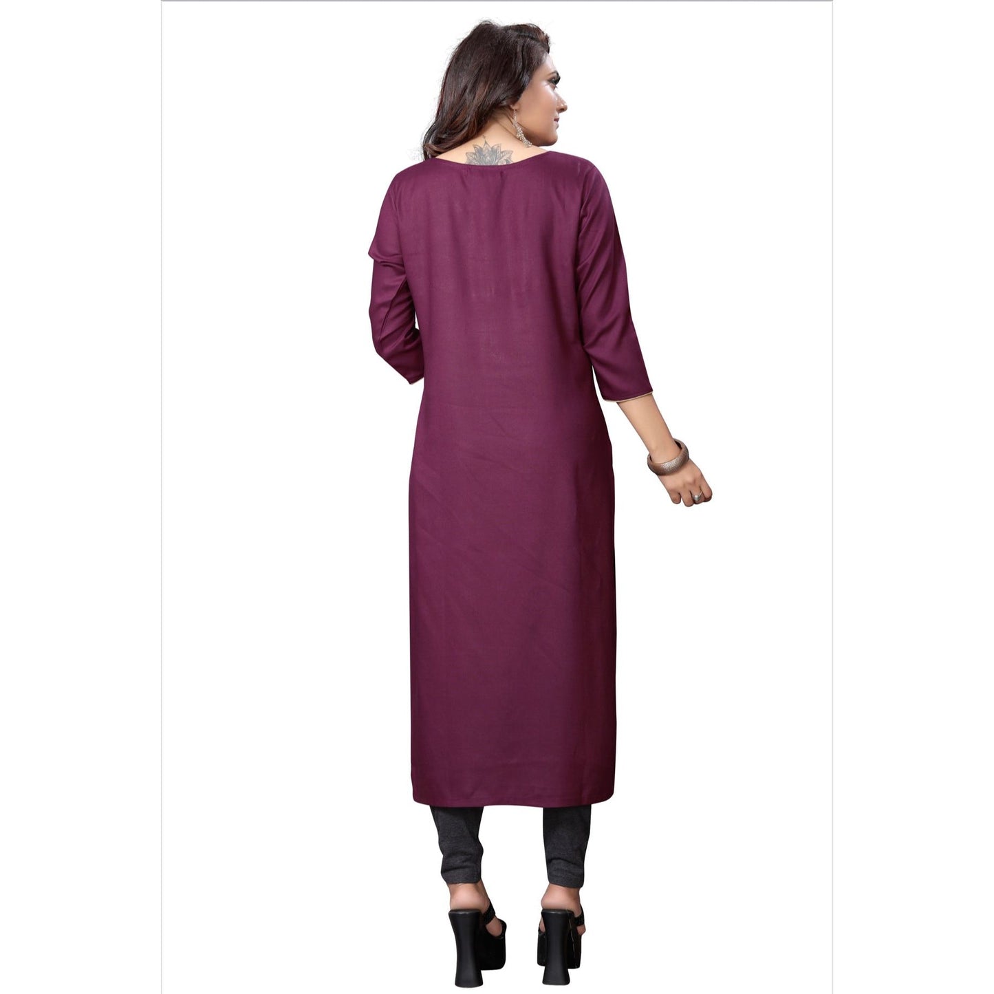 Plum colored Indian Tunic Top for women with Delicate Gold Piping