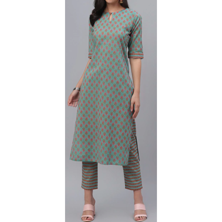Indian cotton kurta set for women. Kurta with pants. Indian outfit for women.