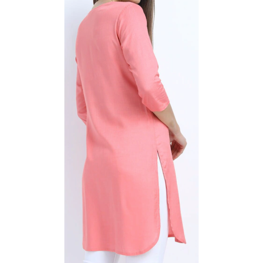 Pink & White Printed Tunic Short Kurti for Women