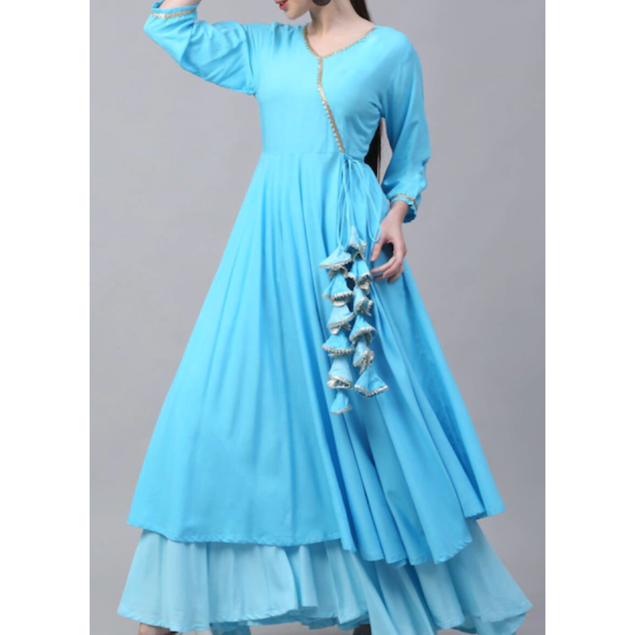 Turquoise Blue Angrakha Gotta Patti Kurti with Sharara for women