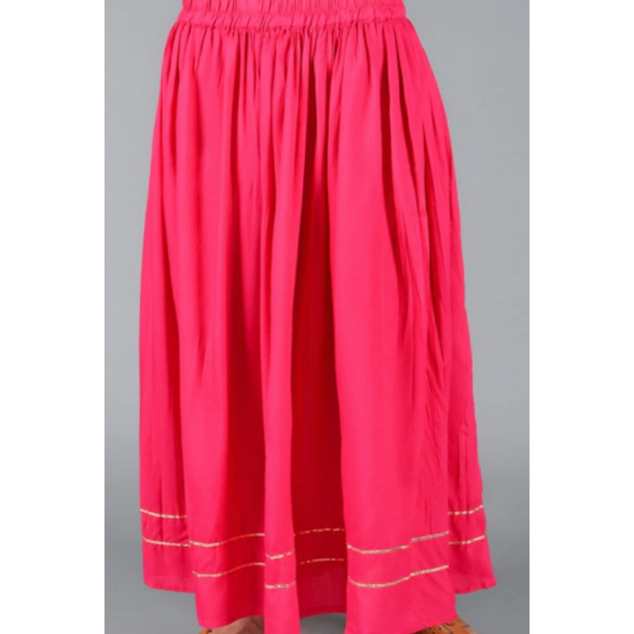Pink Ethnic Motifs Foil Printed Kurti with Skirt