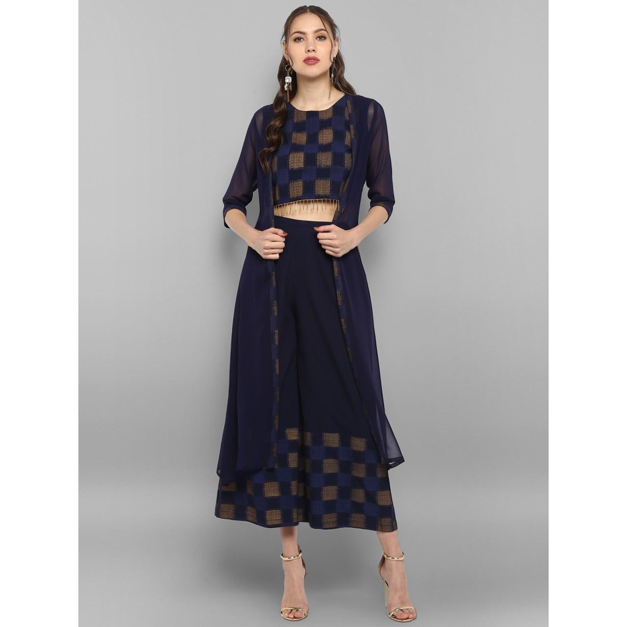 Dark Blue 3 Piece Set for Women/ Indian Fusion Wear