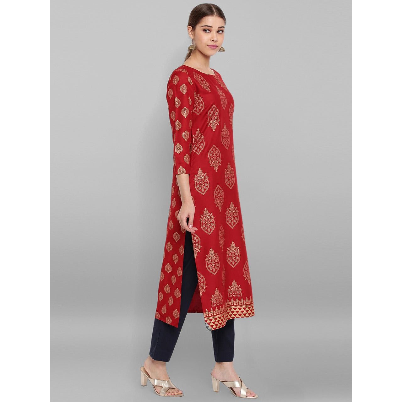 Red and Gold Indian Tunic Top/ Kurta For Women