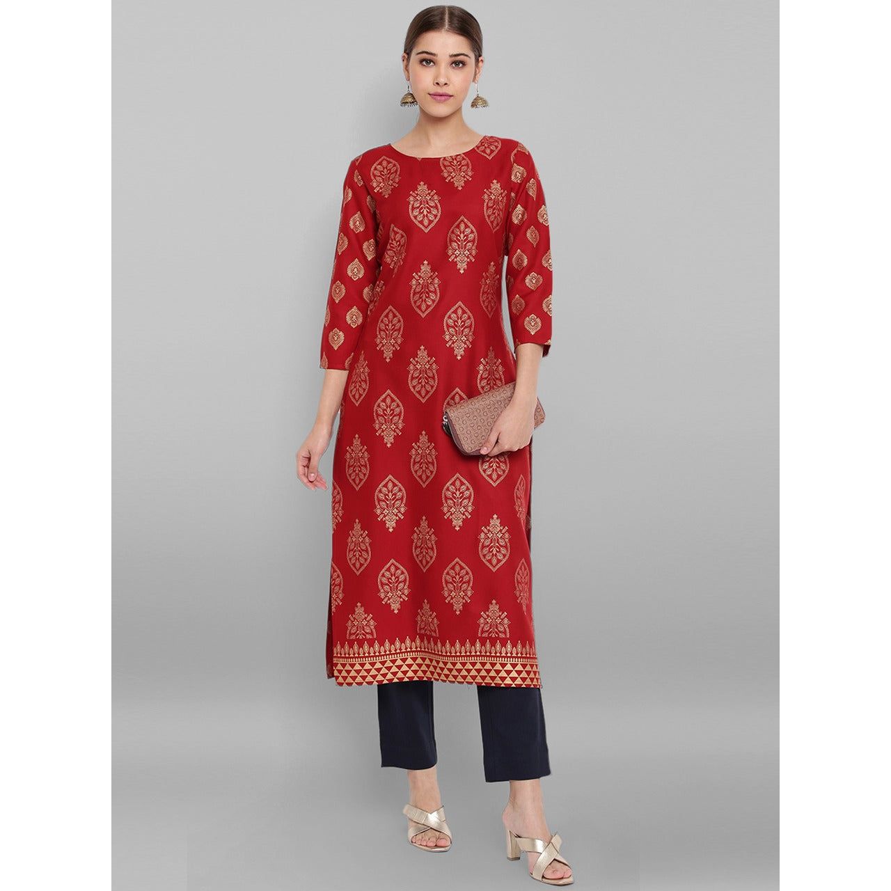 Red and Gold Indian Tunic Top/ Kurta For Women