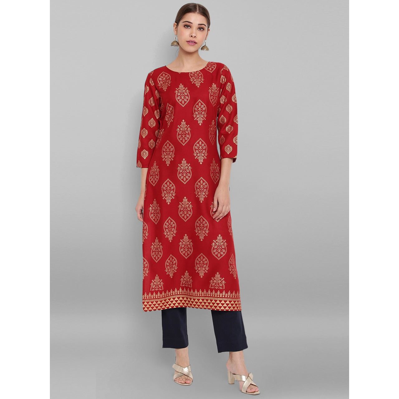 Buy Femeone women's Red Cotton Kurti pant and dupatta Set - XL Online at  Best Prices in India - JioMart.