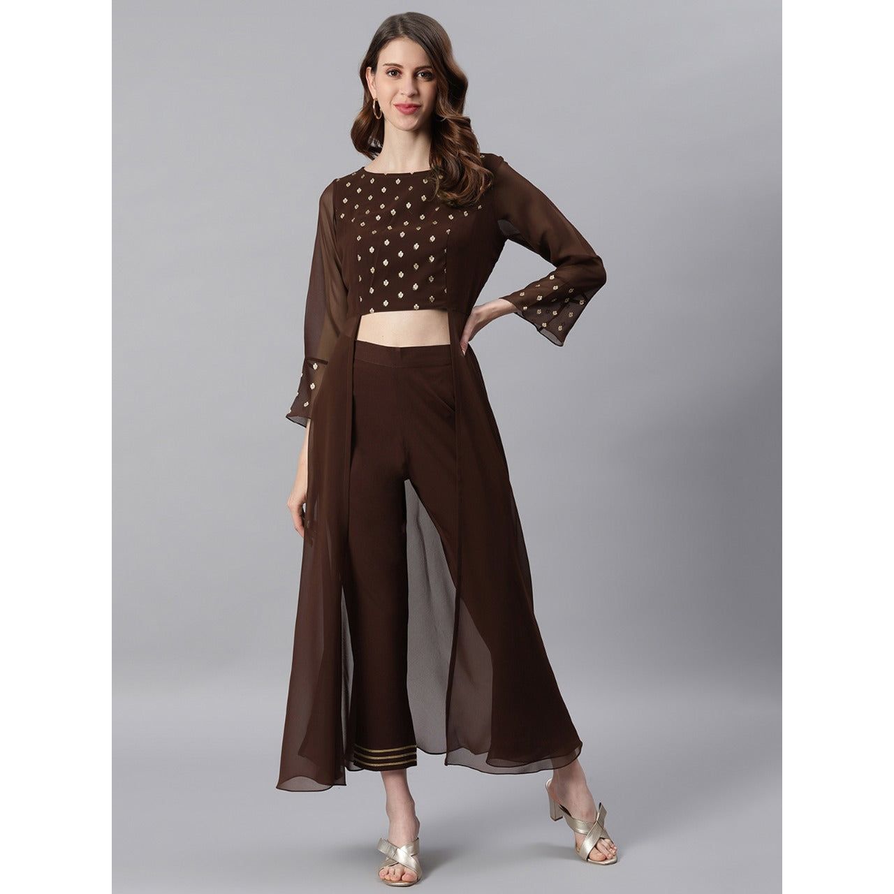 Stunning Brown and Gold 2 Piece Set / Indian Fusion Wear Set